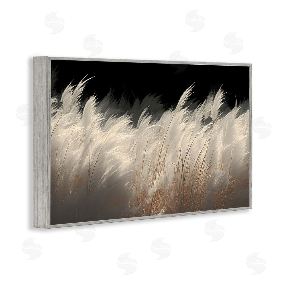 Decent Exposures White Feathers Windblown Grasses Gray Framed Giclee Print Wall Art