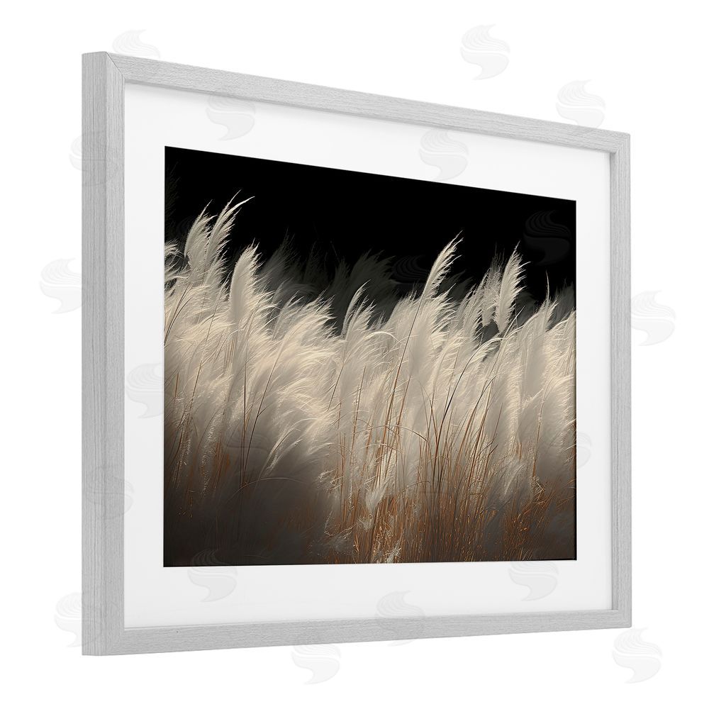 Decent Exposures White Feathers Windblown Grasses Gray Framed Print Under Glass Wall Art