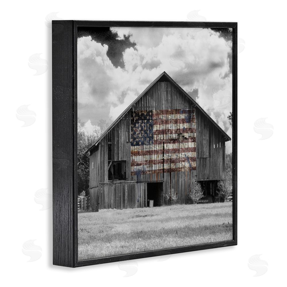 Decent Exposures USA Flag Monochrome Barn Black Framed Giclee Print Wall Art