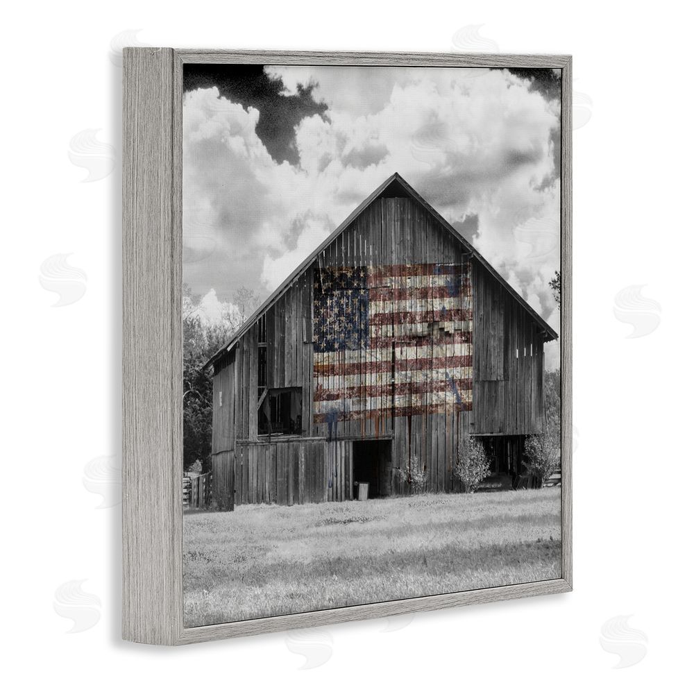 Decent Exposures USA Flag Monochrome Barn Gray Framed Giclee Print Wall Art