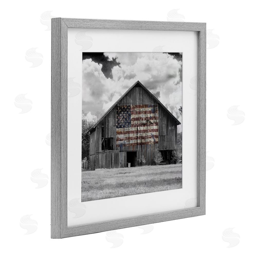 Decent Exposures USA Flag Monochrome Barn Gray Framed Print Under Glass Wall Art