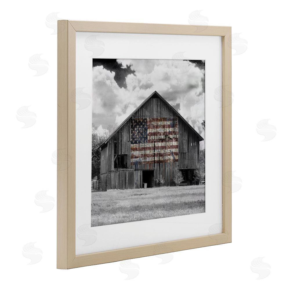 Decent Exposures USA Flag Monochrome Barn Brown Framed Print Under Glass Wall Art
