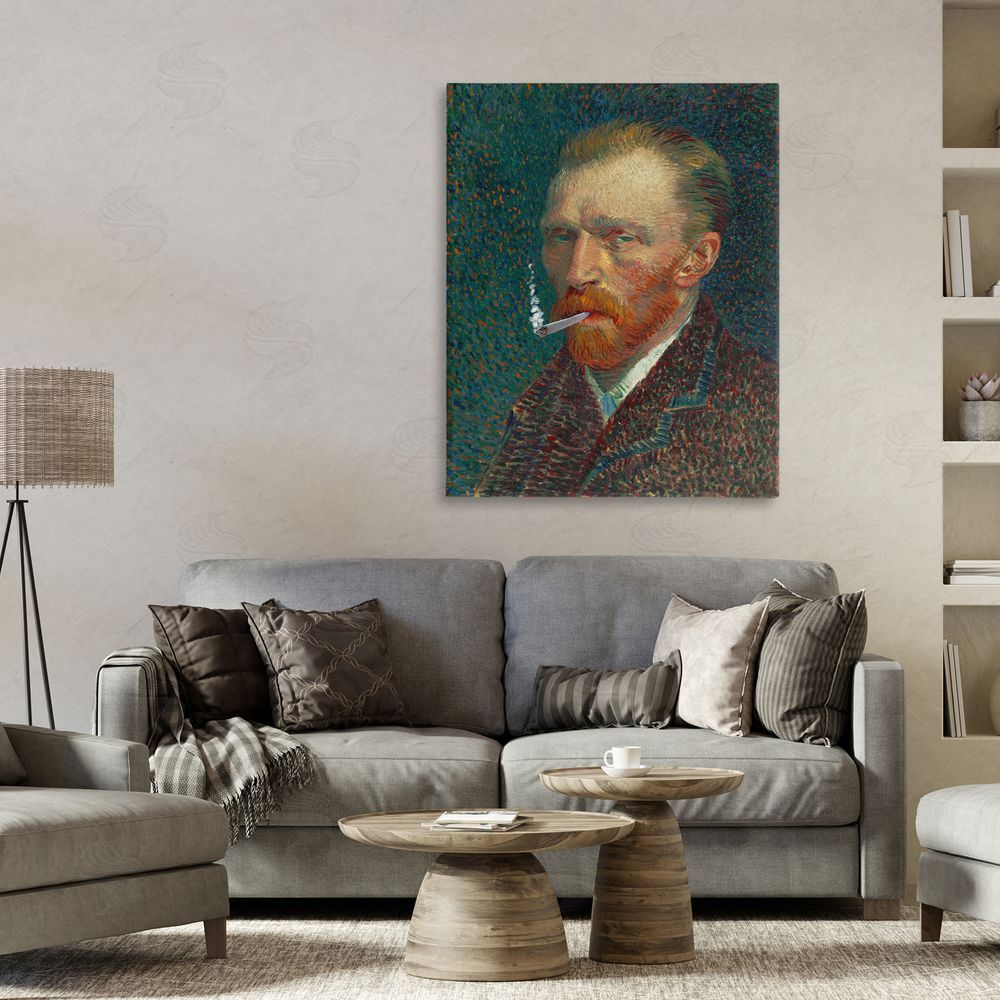 Masters Redux Van Gogh Portrait with Smoke Stretched Canvas Wall Art Print in Room