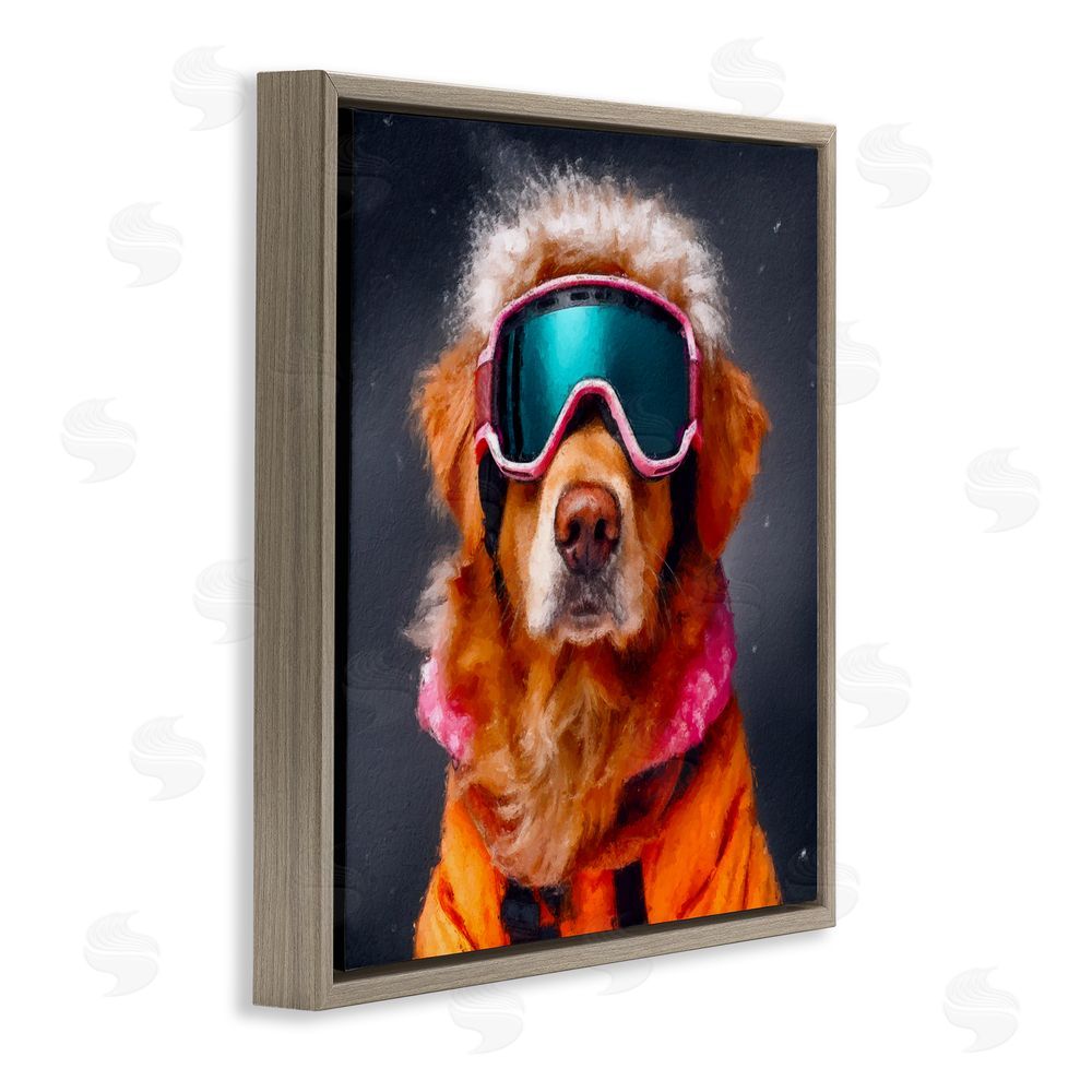 Sean Parnell Ski Dog with Goggles Brown Floating Frame Canvas Wall Art Print
