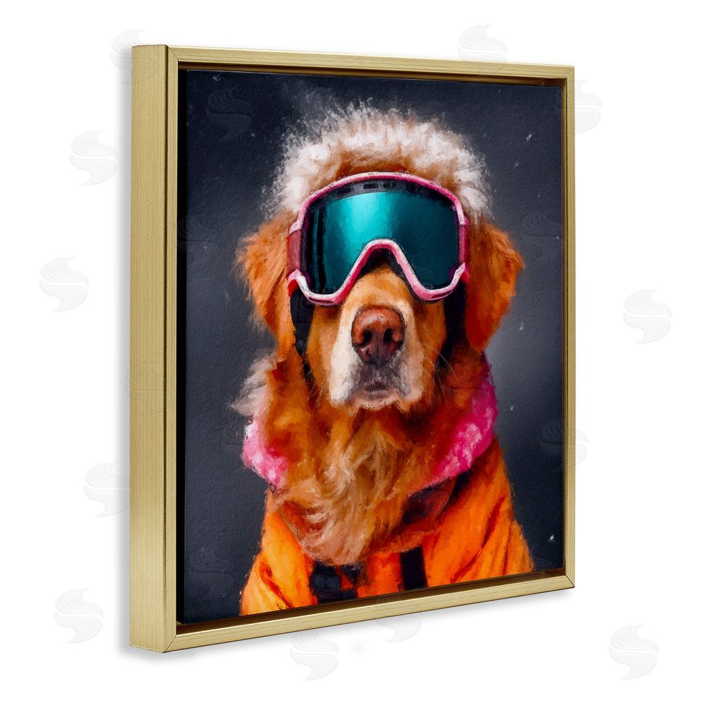 Sean Parnell Ski Dog with Goggles Gold Floating Frame Canvas Wall Art Print