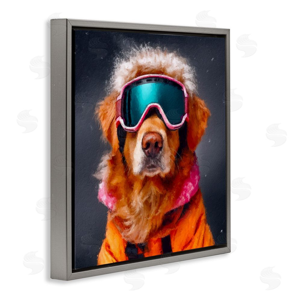 Sean Parnell Ski Dog with Goggles Gray Floating Frame Canvas Wall Art Print