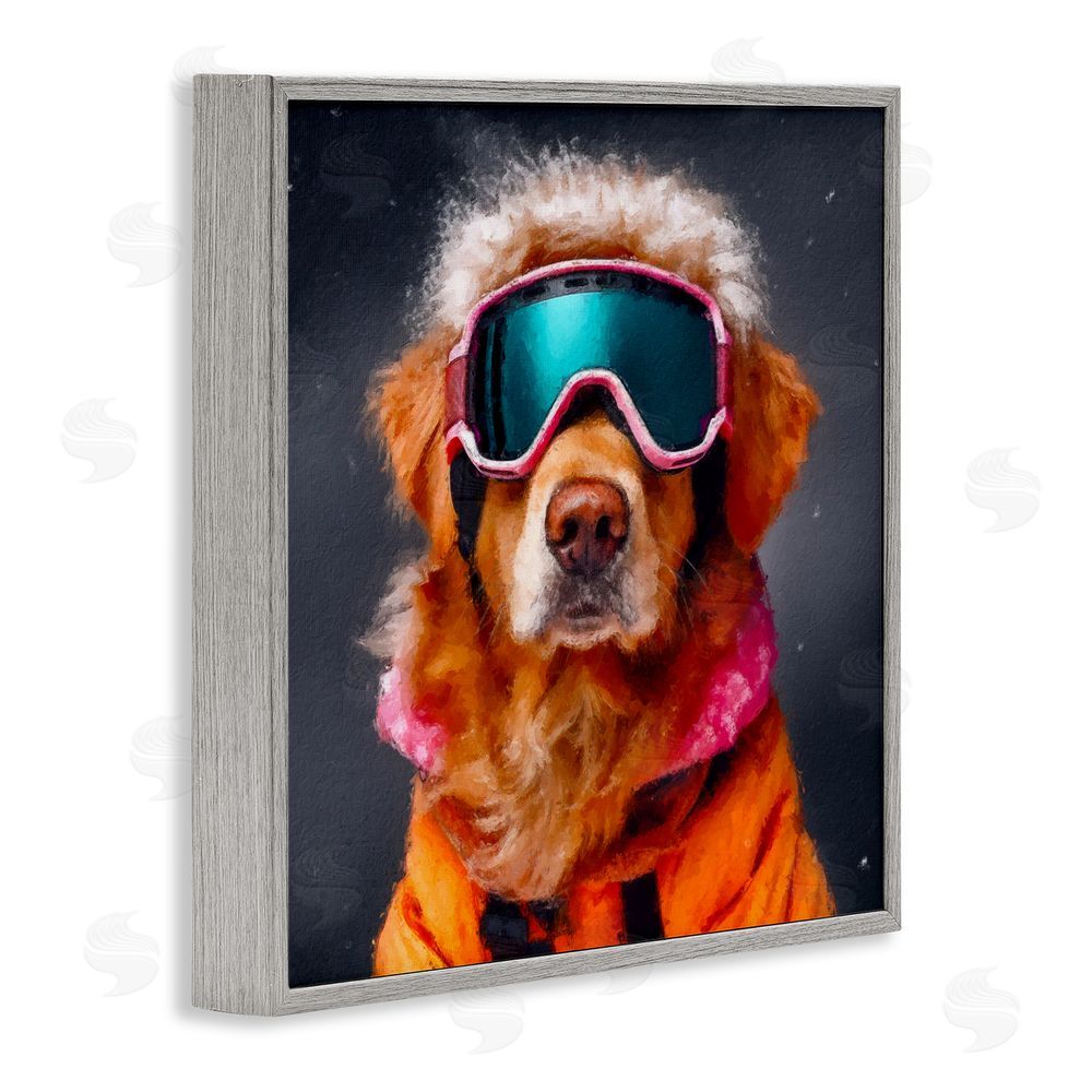 Sean Parnell Ski Dog with Goggles Gray Framed Giclee Print Wall Art