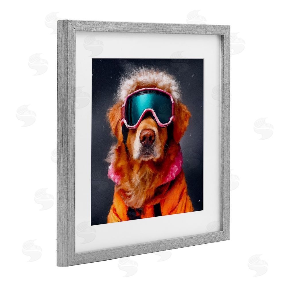 Sean Parnell Ski Dog with Goggles Gray Framed Print Under Glass Wall Art