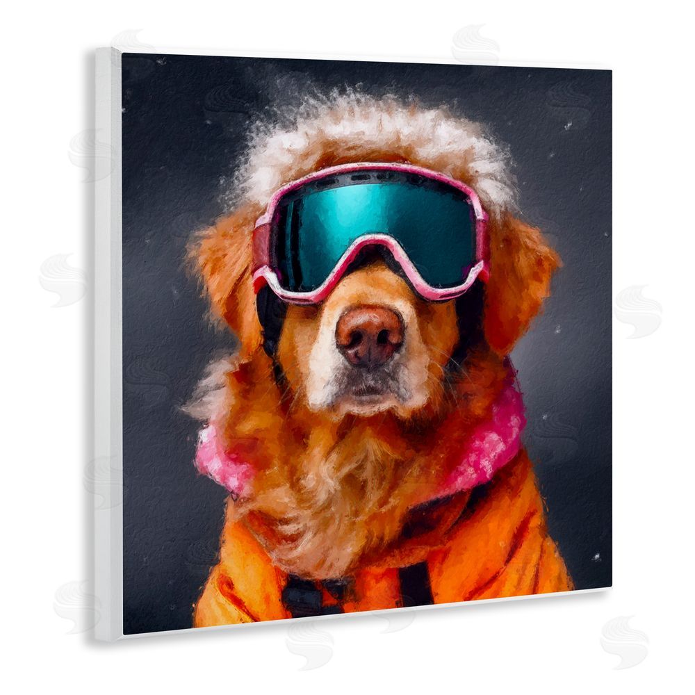 Sean Parnell Ski Dog with Goggles Wooden Wall Plaque Art Print