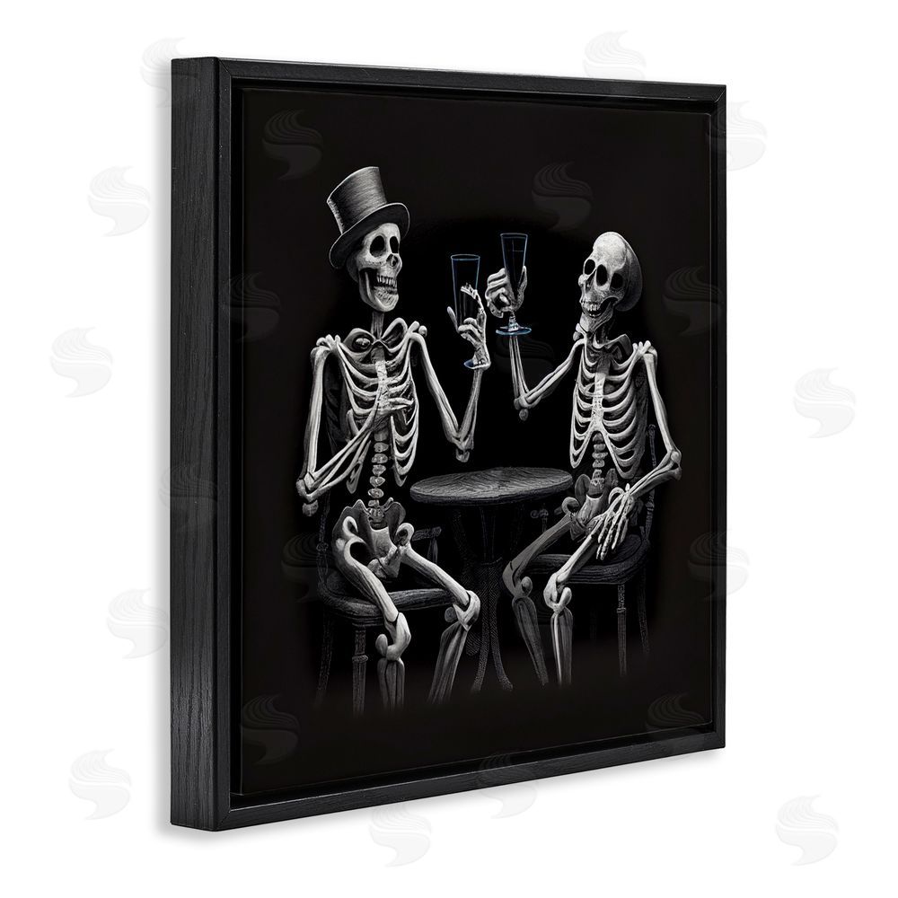 Sasha Spooky Skeletons Cheers Black Floating Frame Canvas Wall Art Print