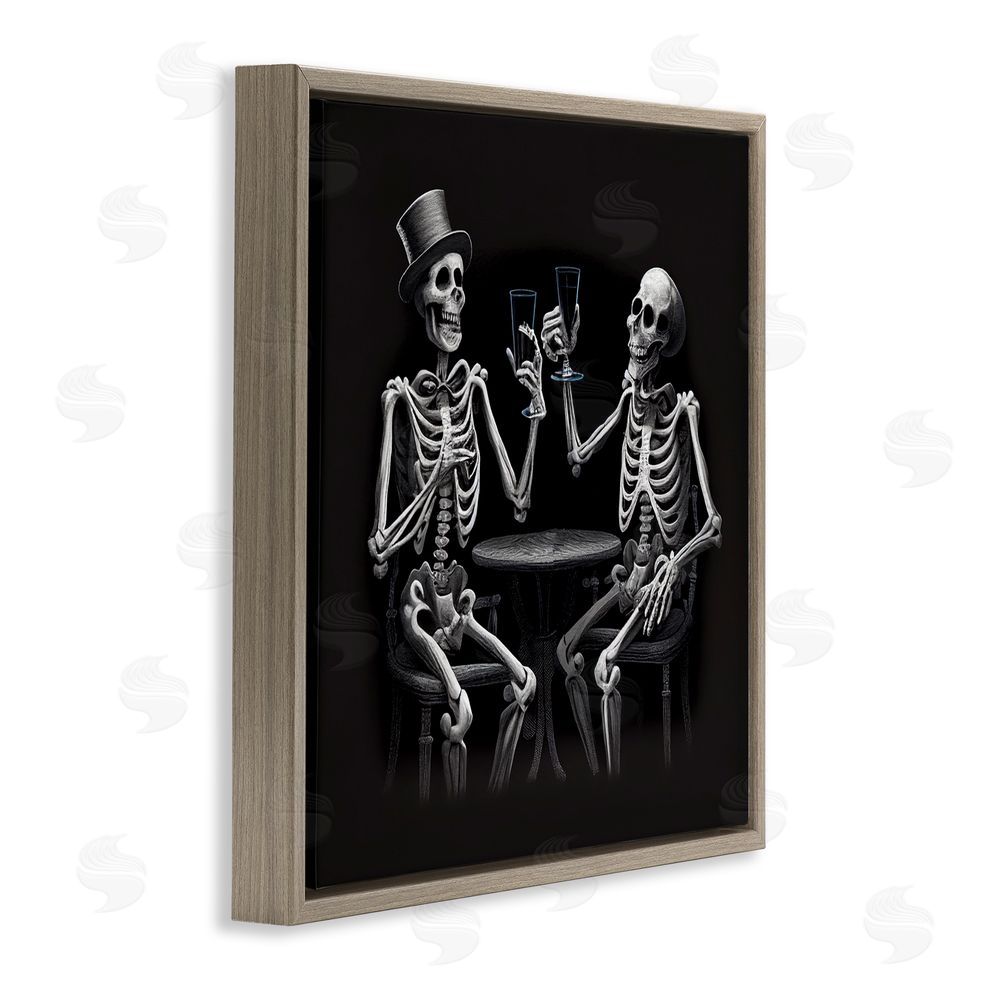 Sasha Spooky Skeletons Cheers Brown Floating Frame Canvas Art Print