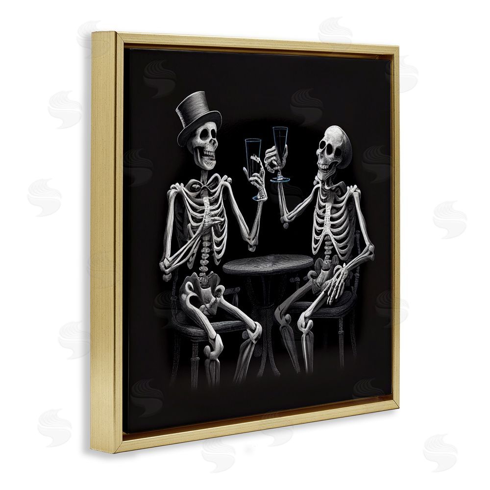 Sasha Spooky Skeletons Cheers Gold Floating Frame Canvas Art Print