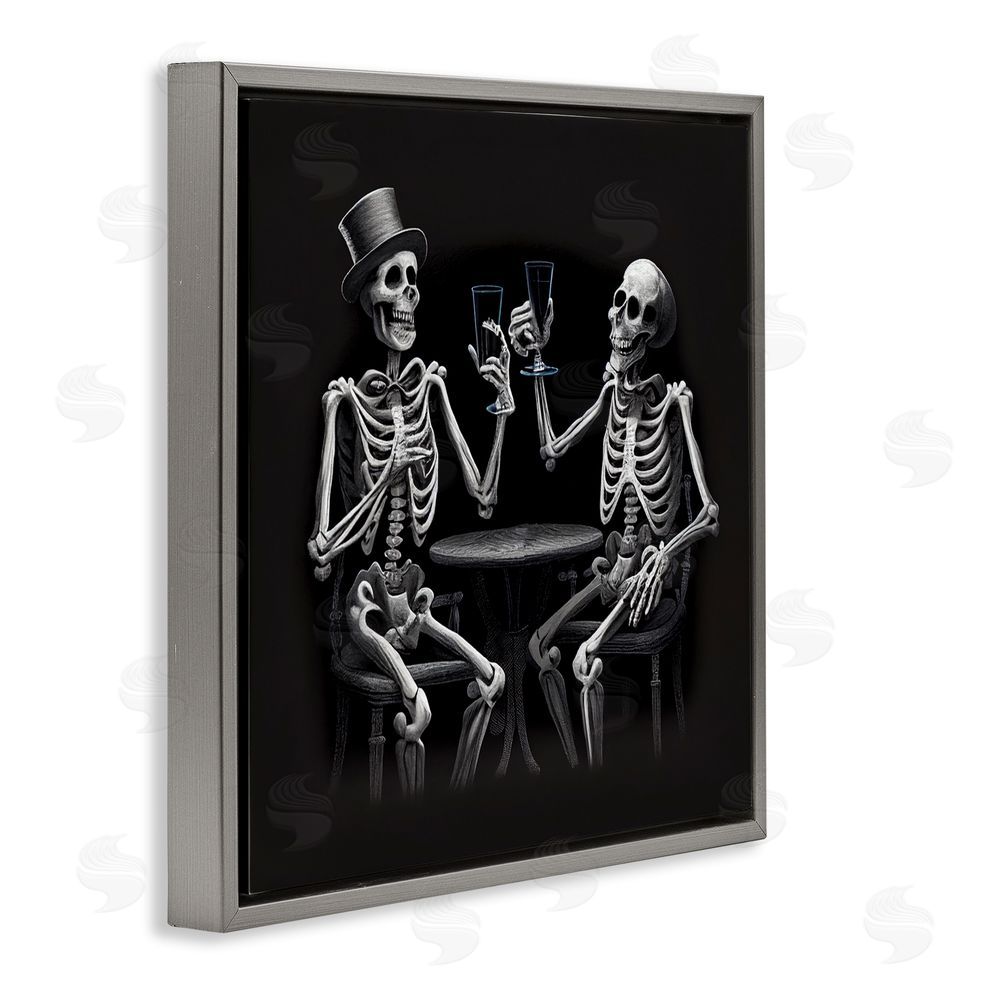 Sasha Spooky Skeletons Cheers Gray Floating Frame Canvas Art Print