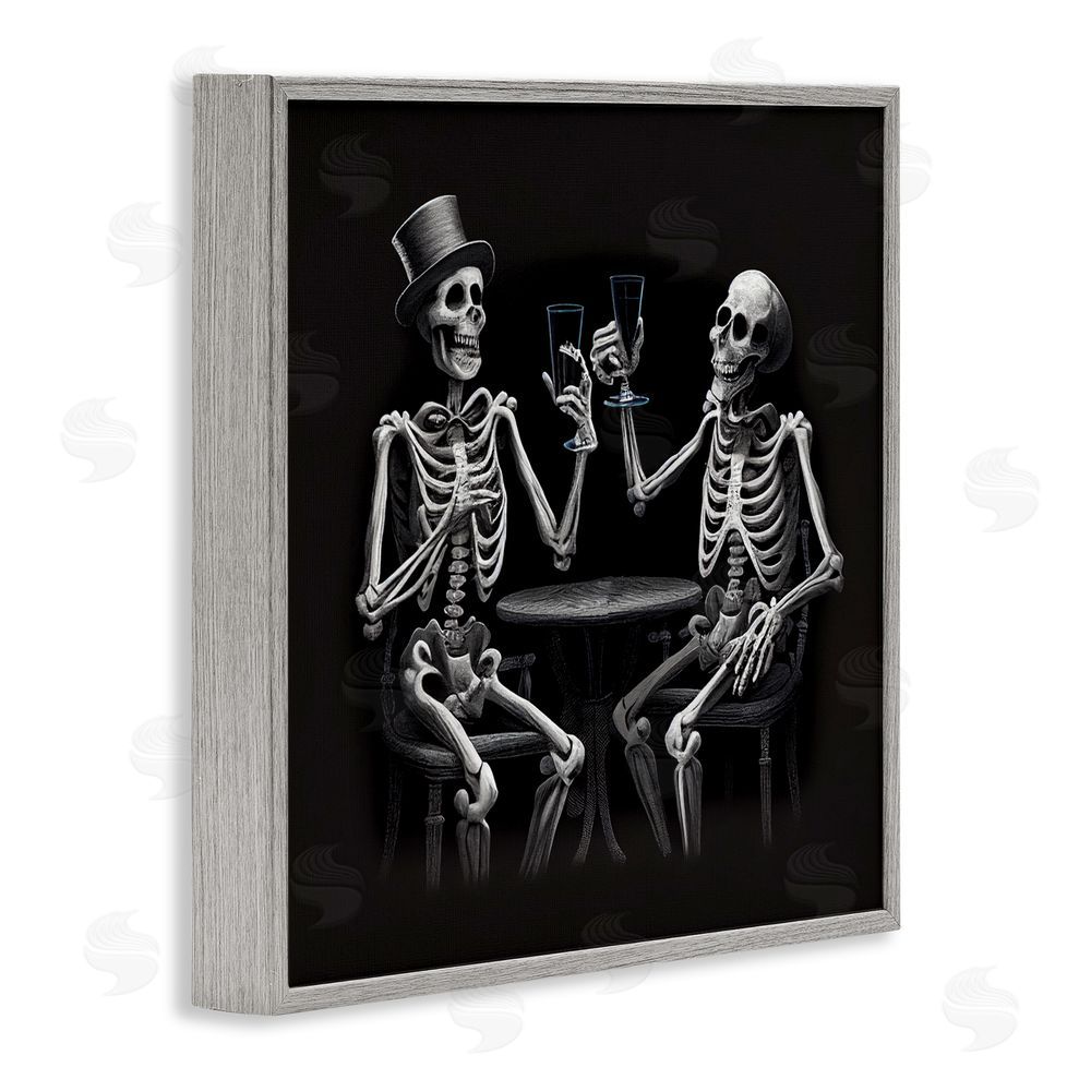 Sasha Spooky Skeletons Cheers Gray Framed Giclee Art Print