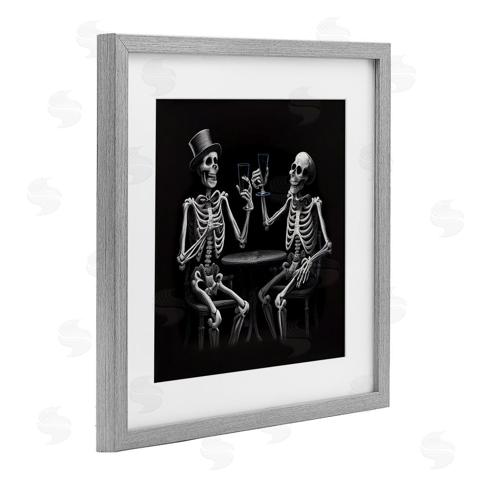 Sasha Spooky Skeletons Cheers Gray Framed Print Under Glass Art