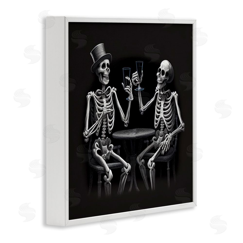 Sasha Spooky Skeletons Cheers White Frame Giclee Art Print
