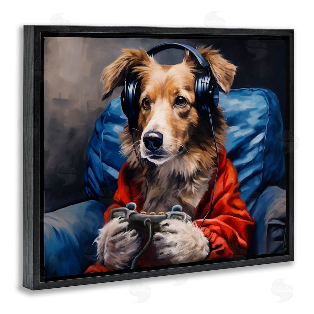 Shawna Stewart Game Master Dog Black Floating Frame Canvas Wall Art Print