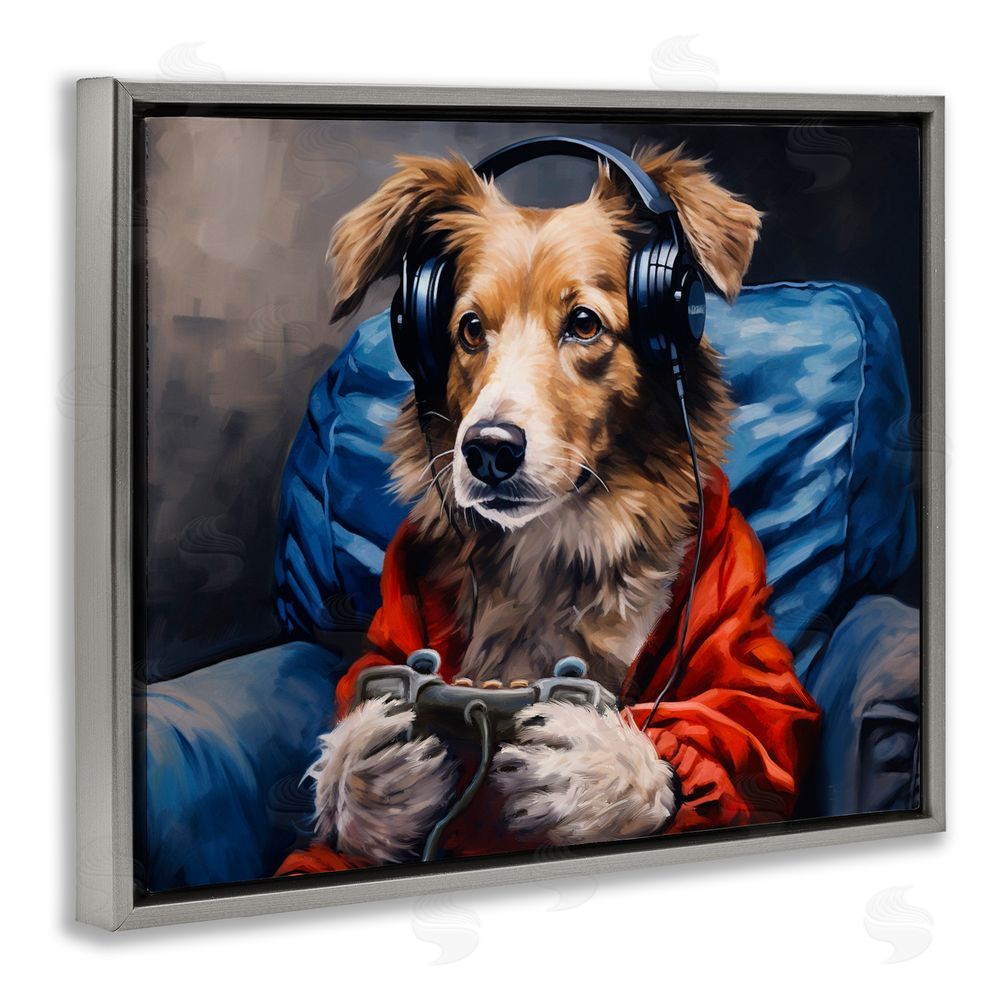 Shawna Stewart Game Master Dog Gray Floating Frame Canvas Wall Art Print