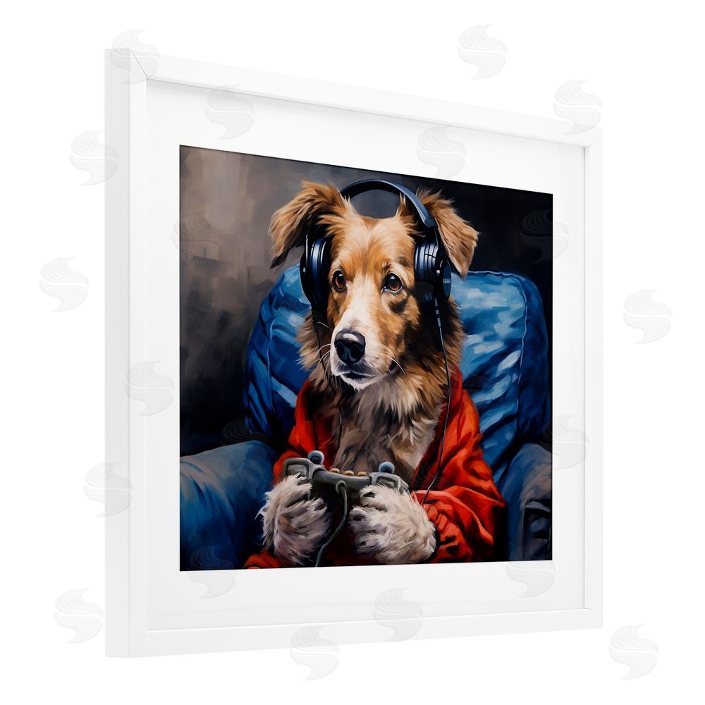 Shawna Stewart Game Master Dog White Framed Print Under Glass Wall Art