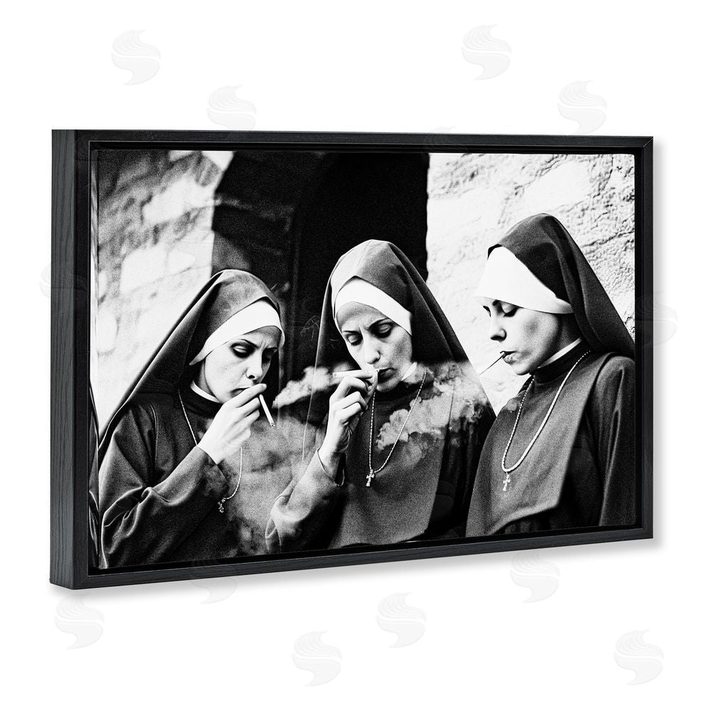 Decent Exposures Smoking Nuns Rebellion Black Floating Frame Canvas Wall Art Print