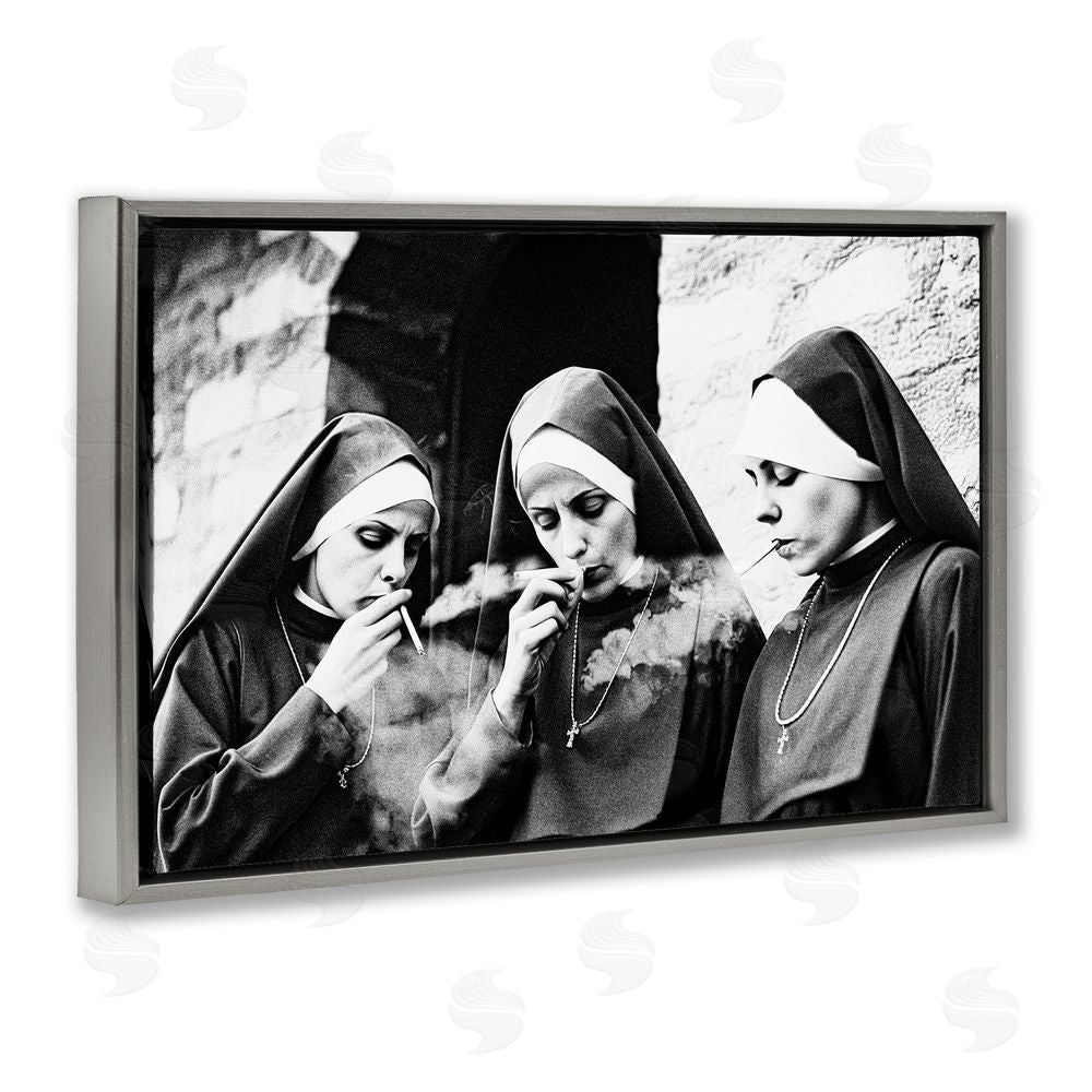 Decent Exposures Smoking Nuns Rebellion Gray Floating Frame Canvas Wall Art Print