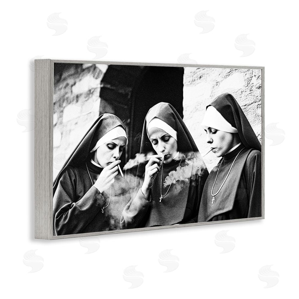 Decent Exposures Smoking Nuns Rebellion Gray Framed Giclee Print Wall Art