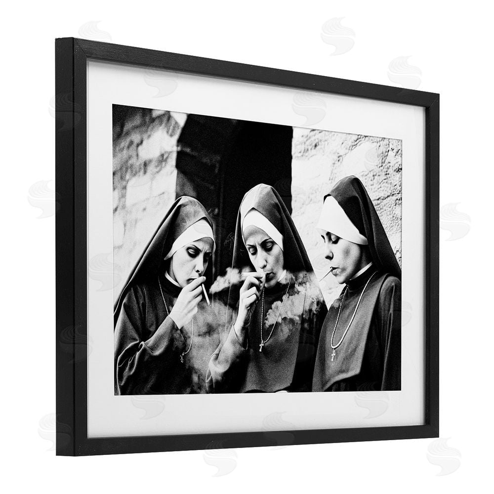 Decent Exposures Smoking Nuns Rebellion Black Framed Print Under Glass Wall Art