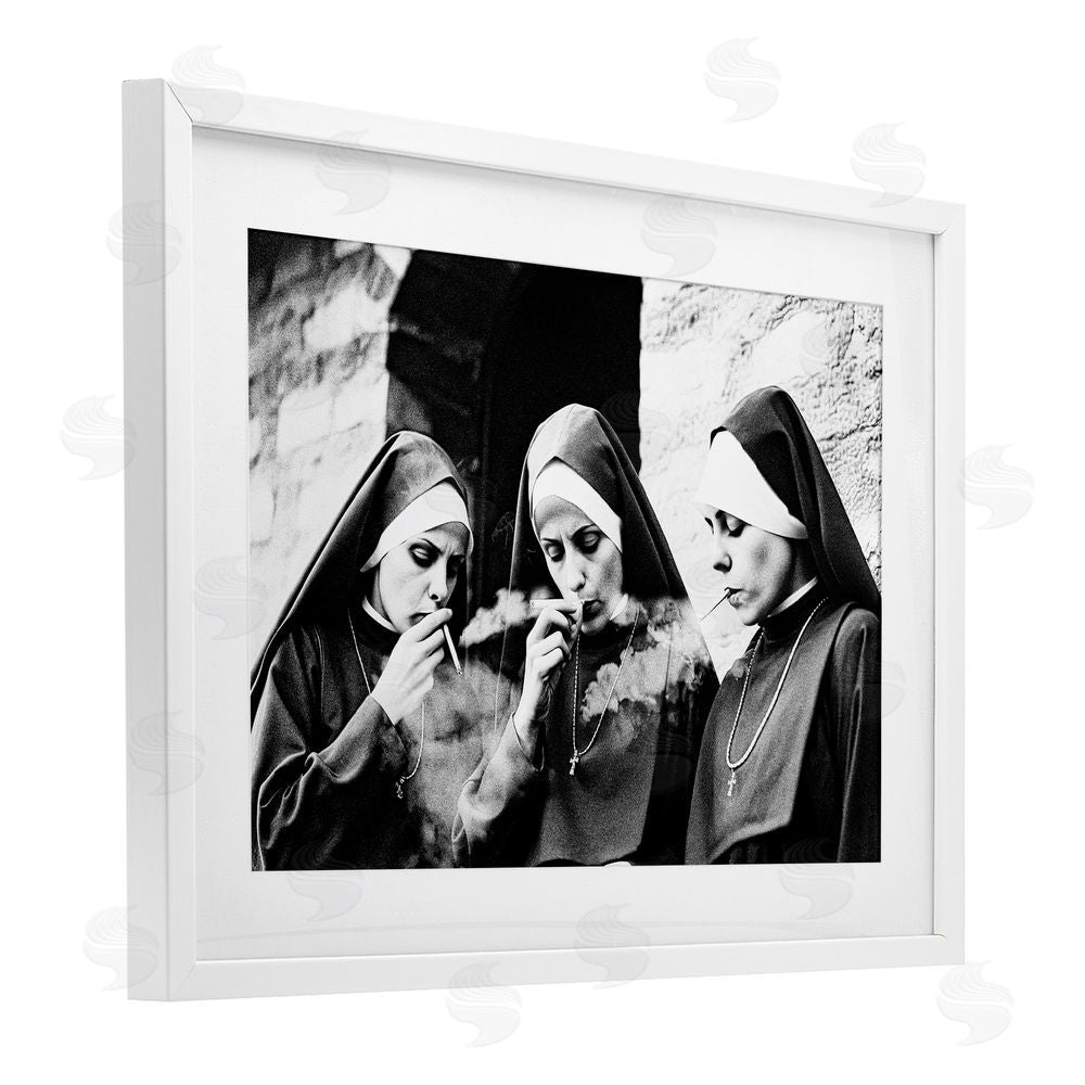Decent Exposures Smoking Nuns Rebellion White Framed Print Under Glass Wall Art