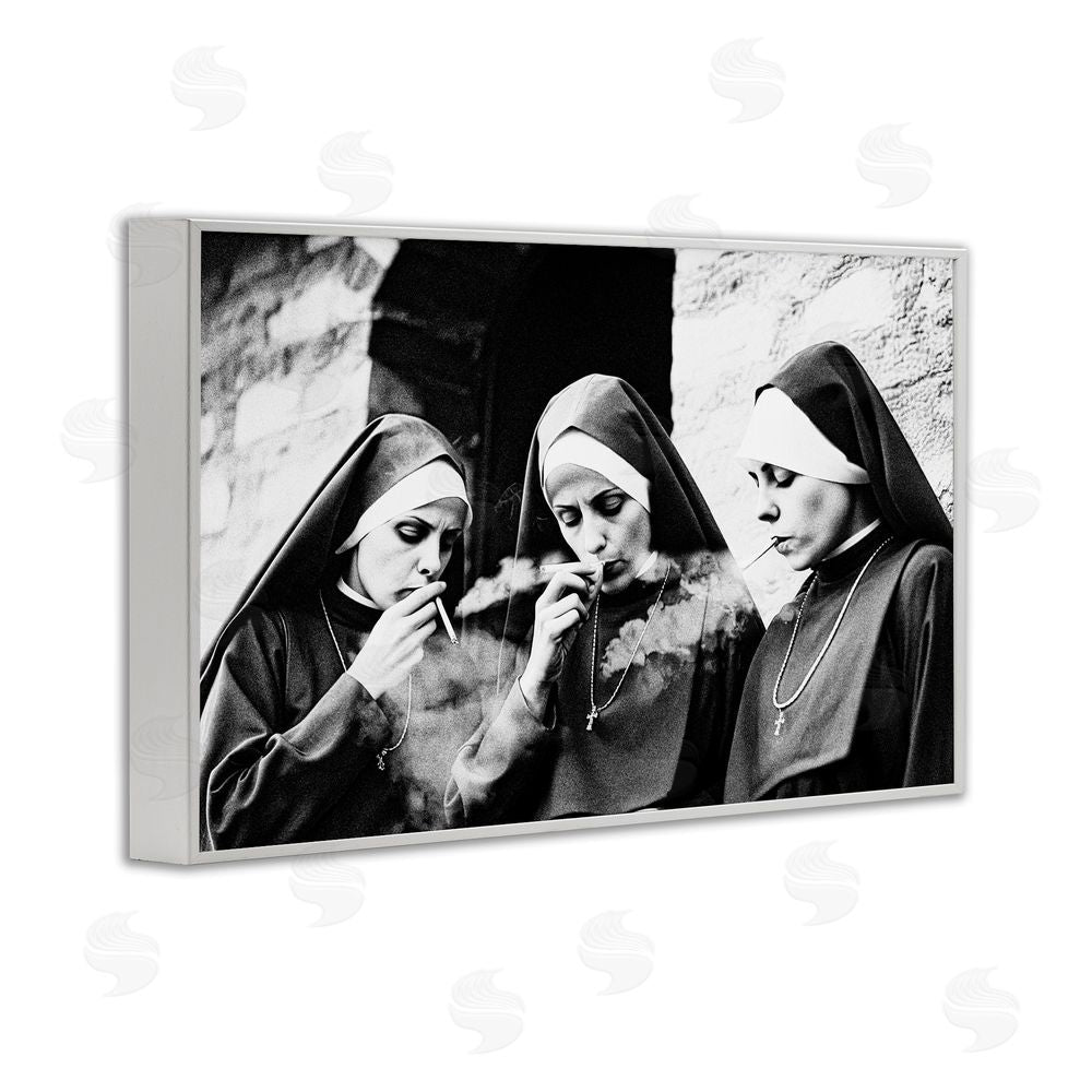 Decent Exposures Smoking Nuns Rebellion White Framed Giclee Print Wall Art