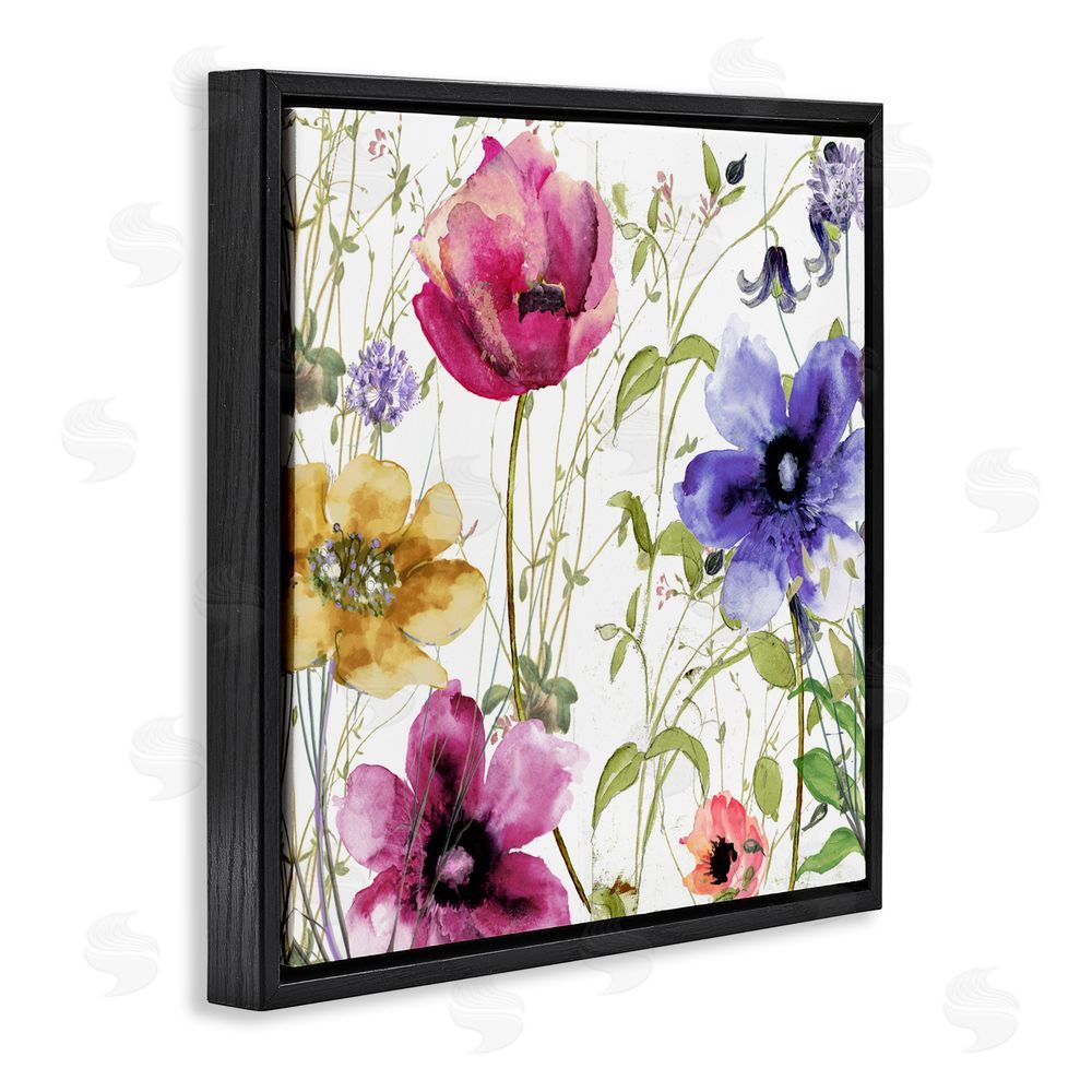 Sasha Botanical Spring Garden Blooms Black Floating Frame Canvas Wall Art Print