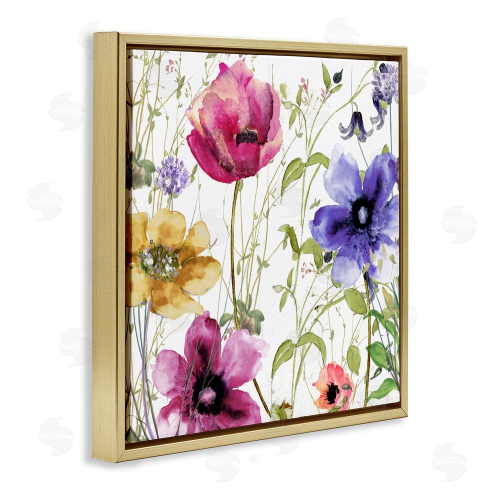 Sasha Botanical Spring Garden Blooms Gold Floating Frame Canvas Wall Art Print