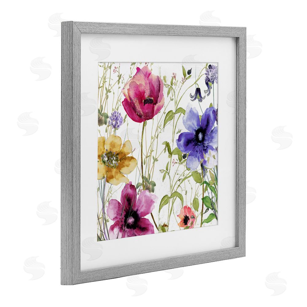 Sasha Botanical Spring Garden Blooms Gray Framed Print Under Glass Wall Art