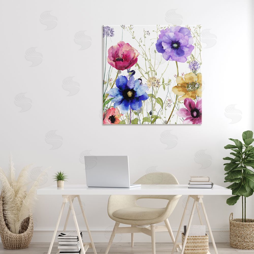 Sasha Modern Spring Garden Flowers Stretched Canvas Wall Art Print in Room