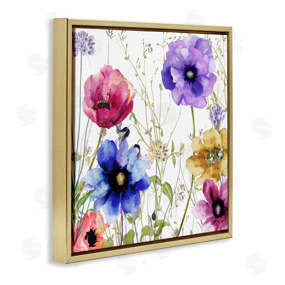Sasha Modern Spring Garden Flowers Gold Floating Frame Canvas Wall Art Print