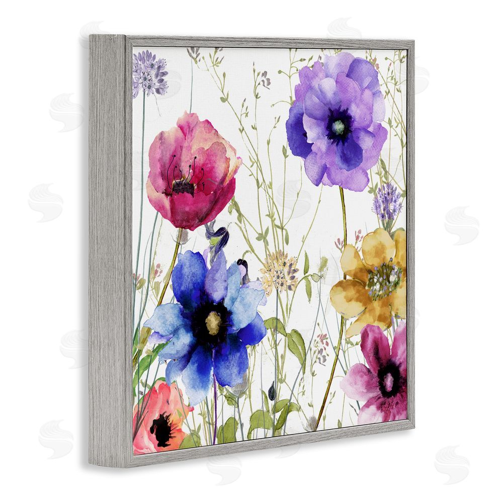 Sasha Modern Spring Garden Flowers Gray Framed Giclee Print Wall Art