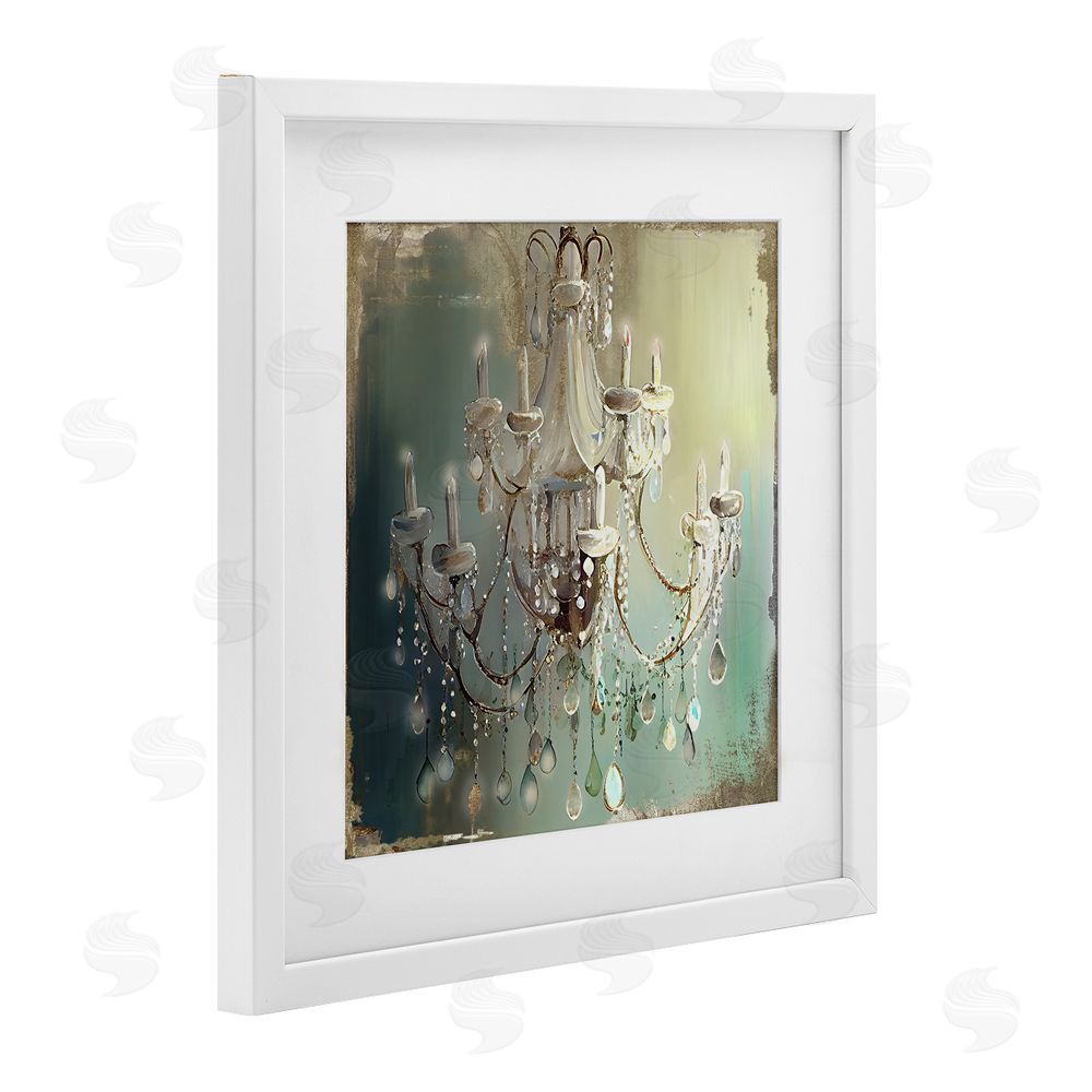 Sasha Vintage Illumine Chandelier White Framed Print Under Glass Wall Art