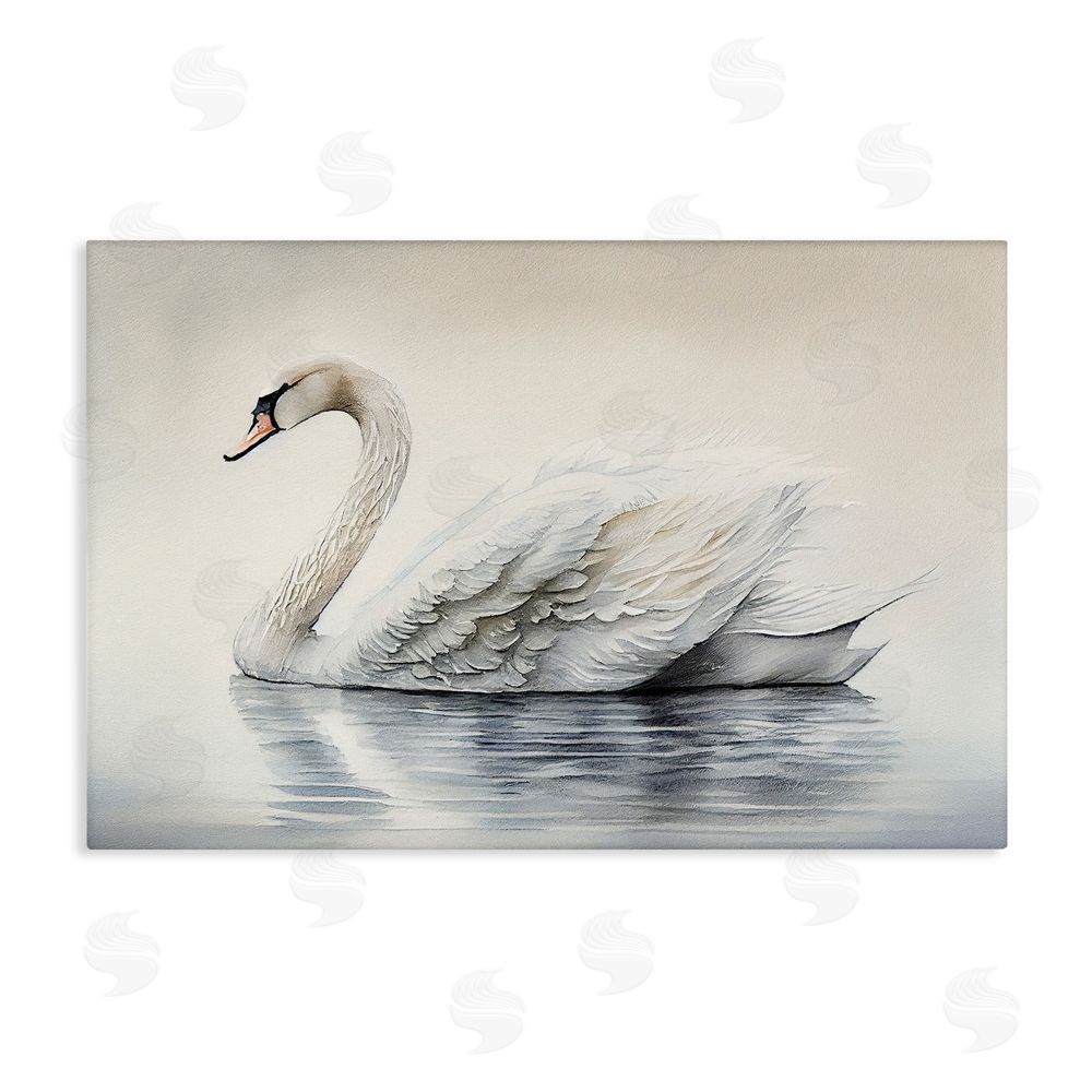 Sasha Elegant Floating Swan Stretched Canvas Wall Art Print