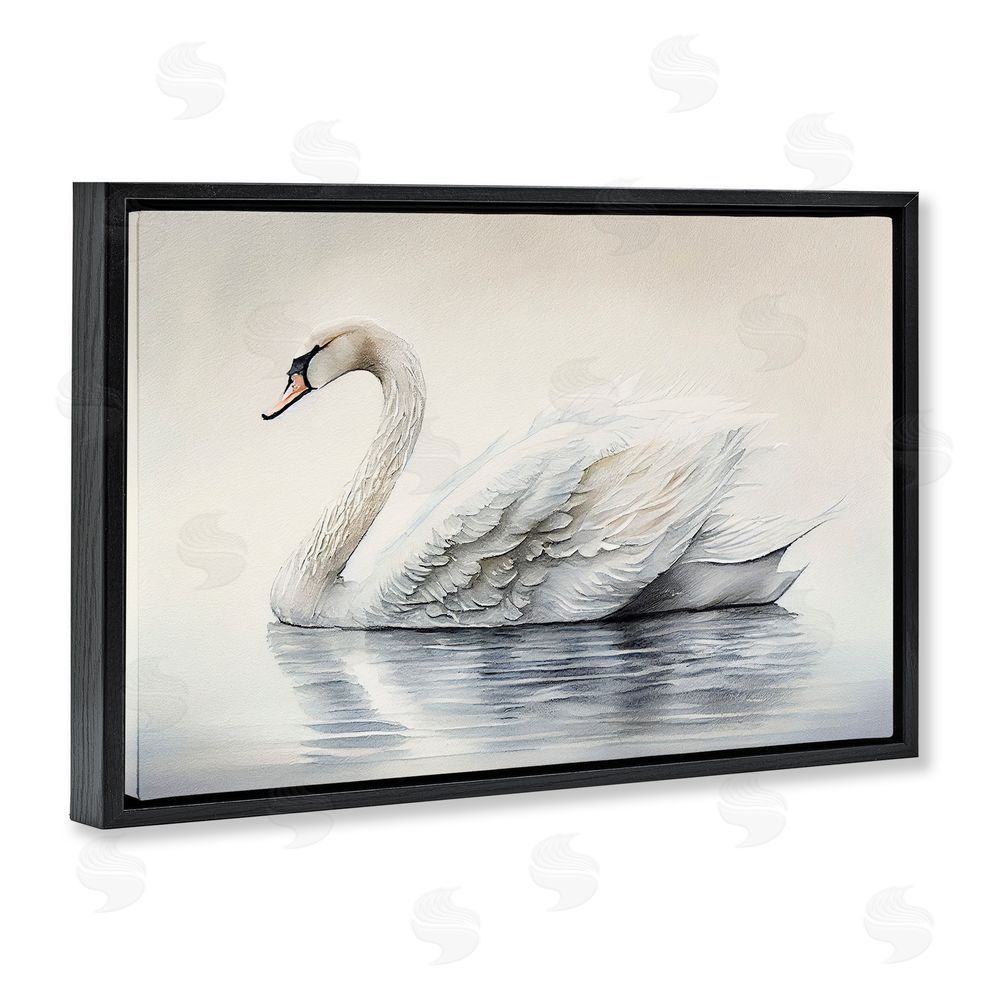 Sasha Elegant Floating Swan Black Floating Frame Canvas Wall Art Print