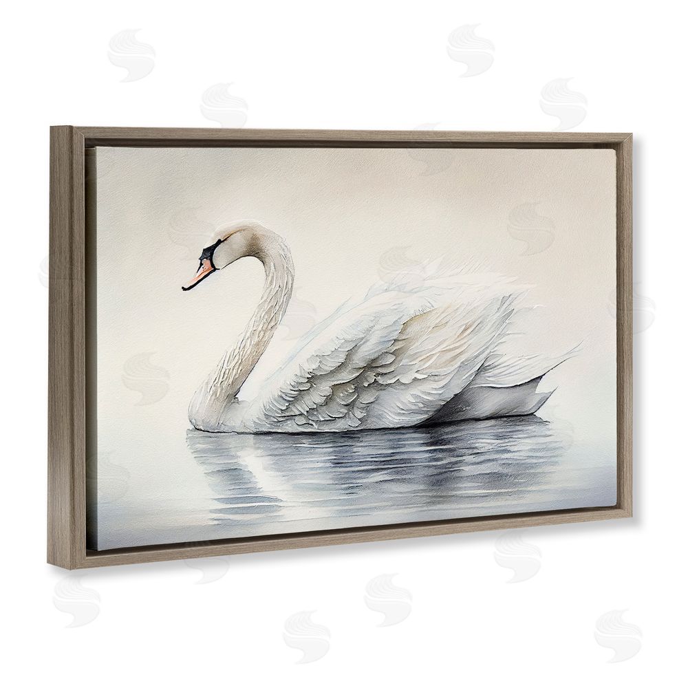 Sasha Elegant Floating Swan Brown Floating Frame Canvas Wall Art Print