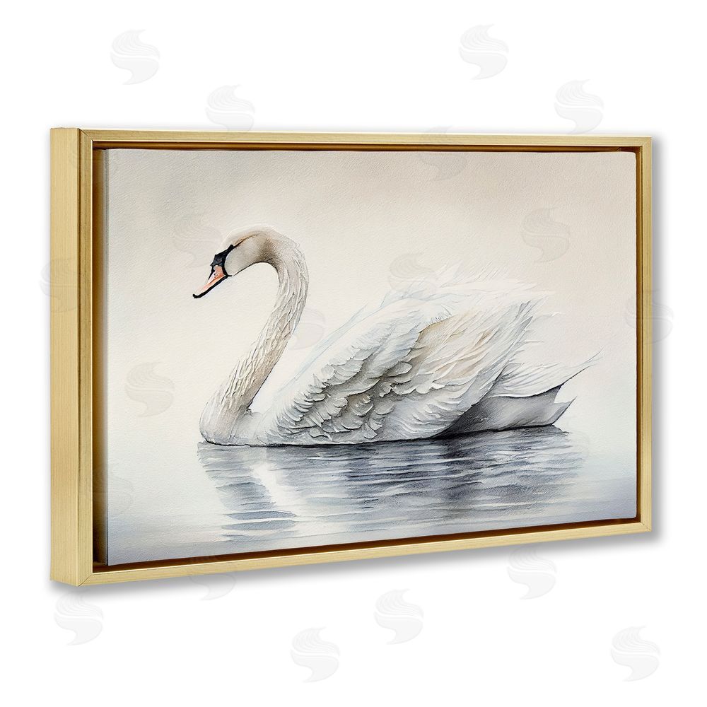 Sasha Elegant Floating Swan Gold Floating Frame Canvas Wall Art Print