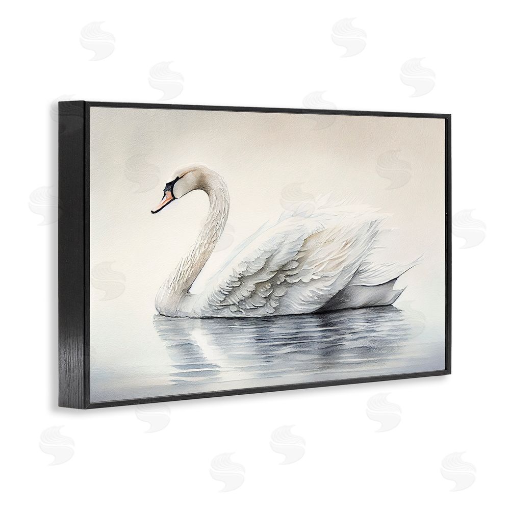 Sasha Elegant Floating Swan Black Framed Giclee Print Wall Art