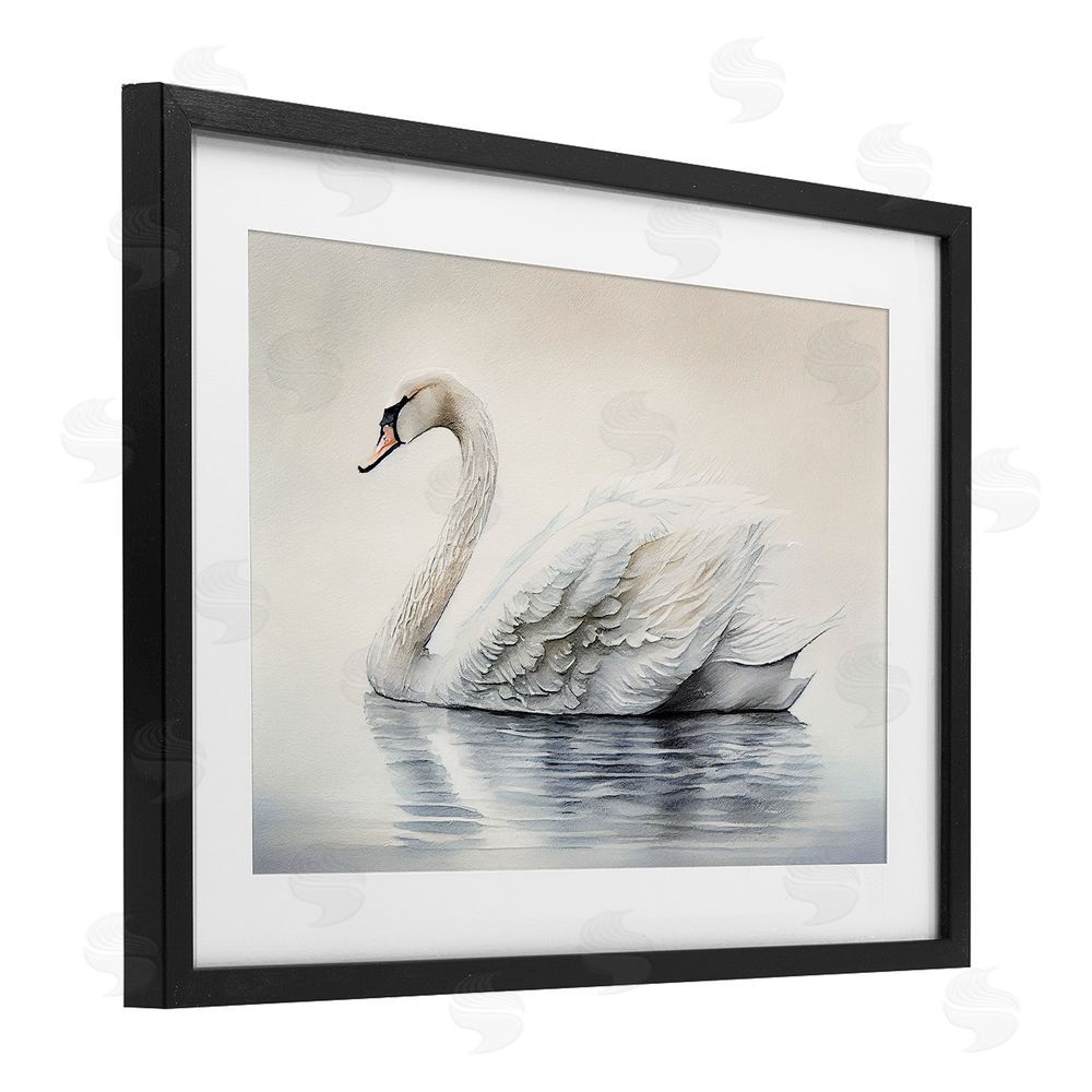 Sasha Elegant Floating Swan Black Framed Print Under Glass Wall Art