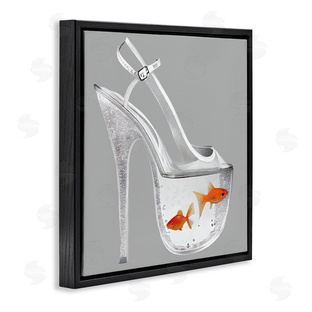 Sasha Sparkle Fish Fashion Goldfish Black Floating Frame Canvas Wall Art Print