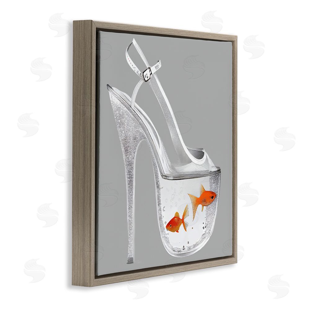 Sasha Sparkle Fish Fashion Goldfish Brown Floating Frame Canvas Wall Art Print