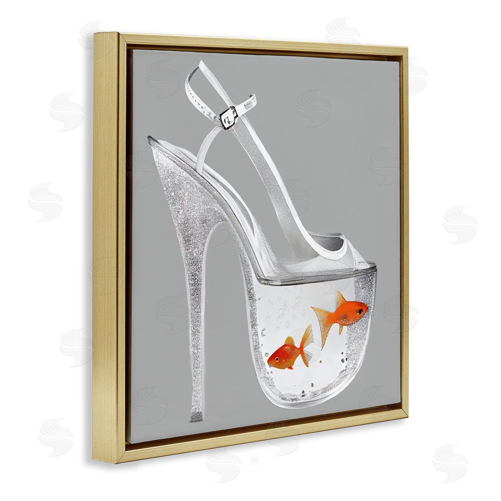 Sasha Sparkle Fish Fashion Goldfish Gold Floating Frame Canvas Wall Art Print