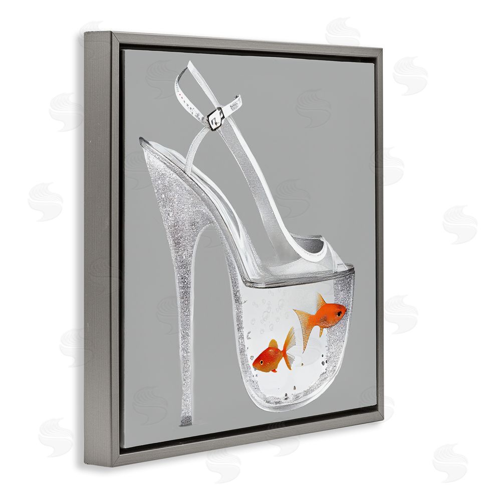 Sasha Sparkle Fish Fashion Goldfish Gray Floating Frame Canvas Wall Art Print