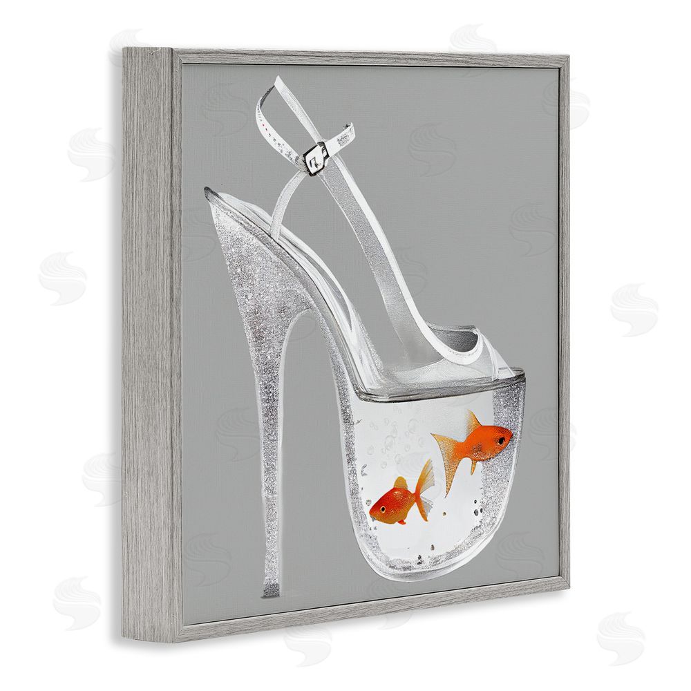 Sasha Sparkle Fish Fashion Goldfish Gray Framed Giclee Wall Art Print