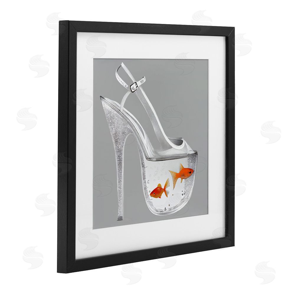 Sasha Sparkle Fish Fashion Goldfish Black Framed Print Under Glass with White Mat Wall Art