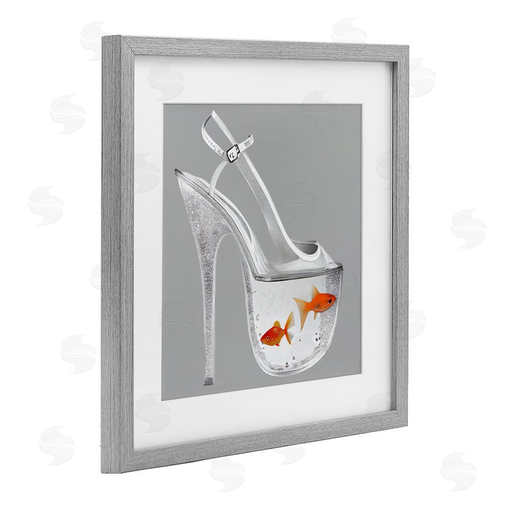 Sasha Sparkle Fish Fashion Goldfish Gray Framed Print Under Glass with White Mat Wall Art
