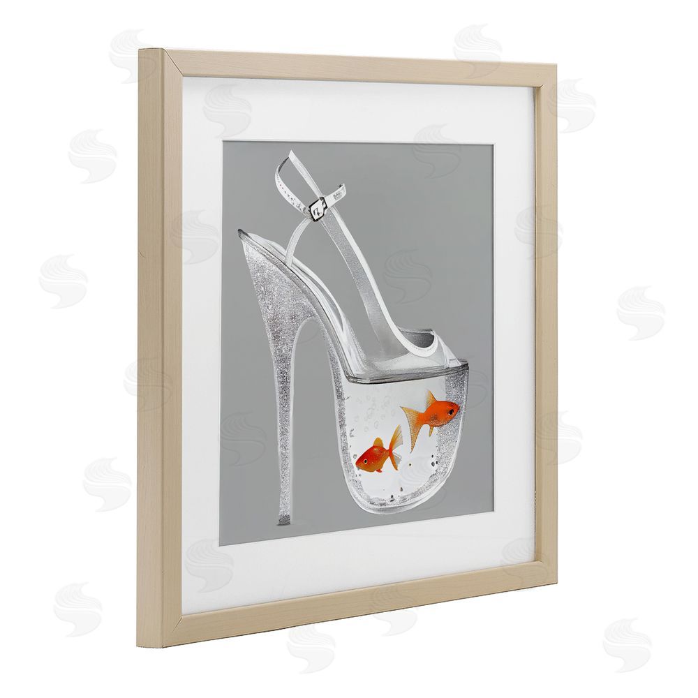Sasha Sparkle Fish Fashion Goldfish Birch Framed Print Under Glass with White Mat Wall Art